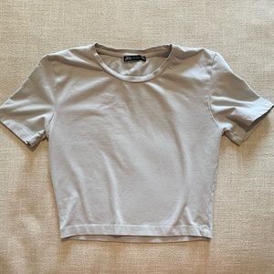 Zara Round Neck Short Sleeve T-Shirt with Stretch | Blue Gray | Women’s Small